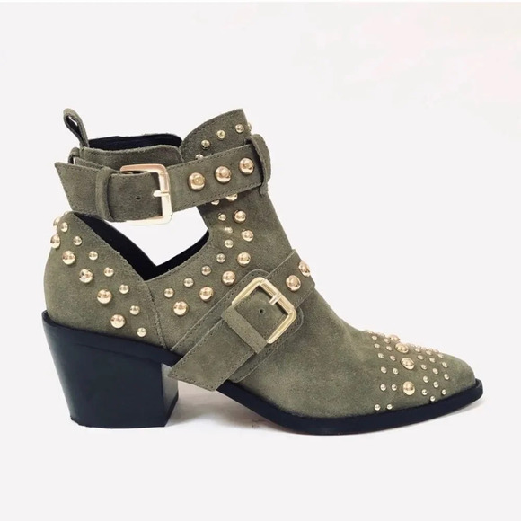 Kurt Geiger Sybil khaki suede studded ankle bootiegreat pre owned condition - Picture 2 of 12